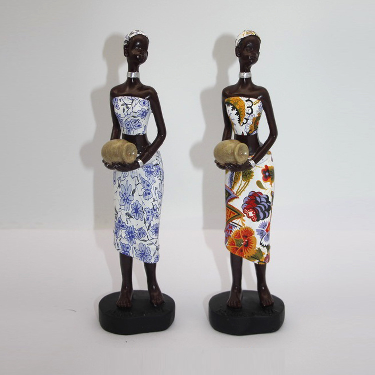 Custom Water Transfer Printing Resin African Woman Statue for Home Decor