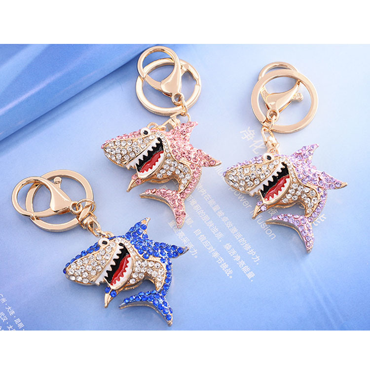 Wholesale Ocean Series Bag Pendant Keychain Zinc Alloy Crystal Rhinestone Shark Keychain