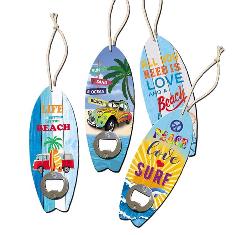 Beach Souvenir Surfboard Bottle Opener Custom Printing Wood Bottle Opener