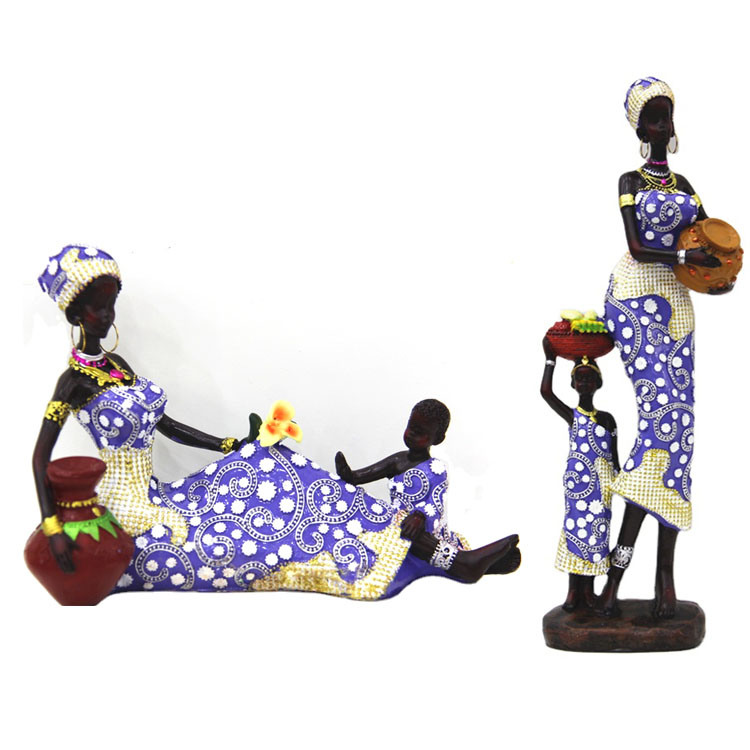 Home Table Decoration Resin Black African Woman Sculpture Figurine Statue