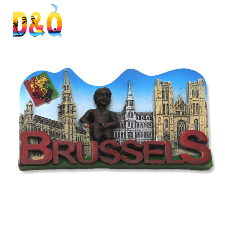 Customized European City Travel Souvenirs Polyresin 3D Belgium Souvenir Fridge Magnet