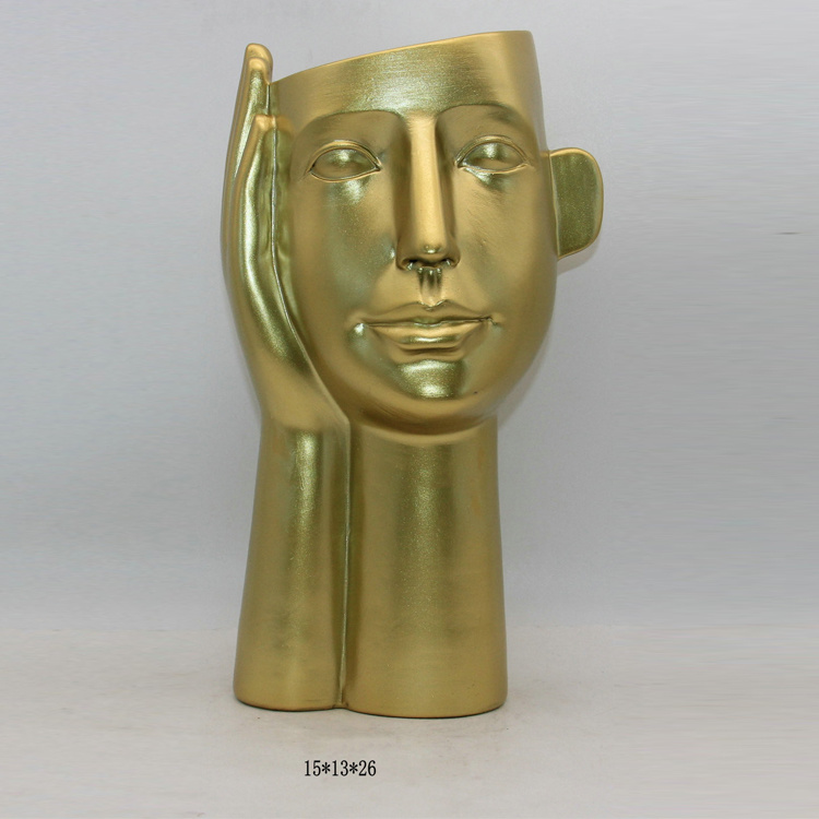 Nordic Modern Abstract Human Body Face Flower Case Resin Gold Vase Home Decor