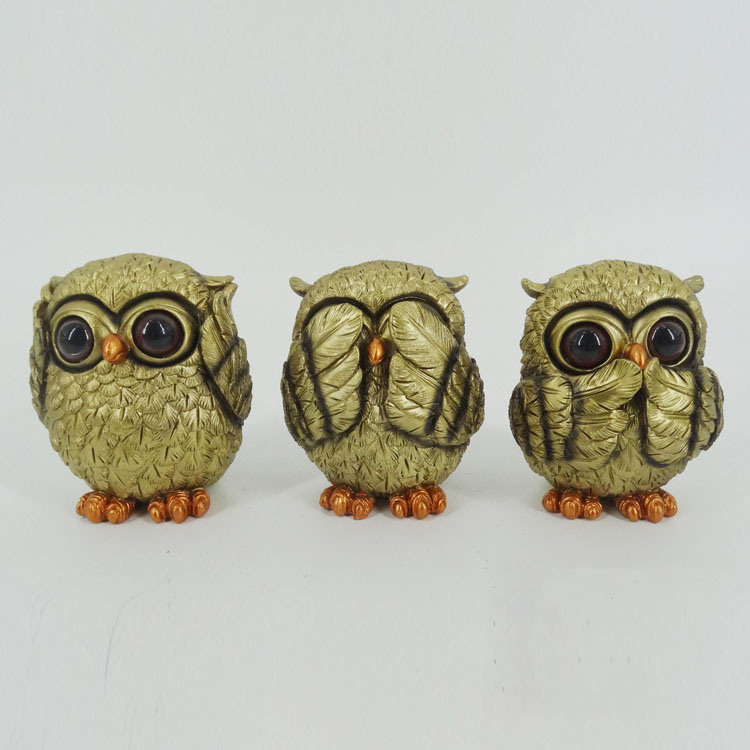 Resin Ornament Indoor Home Decor Animal Figurine Golden Owl Statue