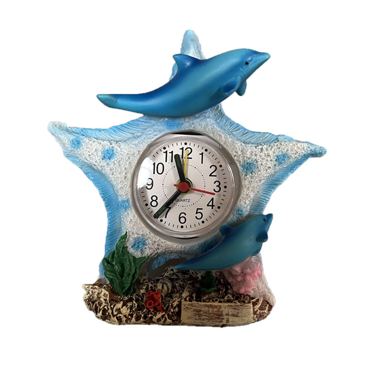 Home Decoration Accessories Animal Dolphin Shape Resin Craft Clock for Souvenir Gift