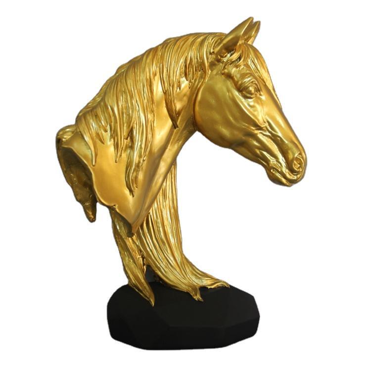 Modern Home Office Decoration Golden Resin Horse Head Statue