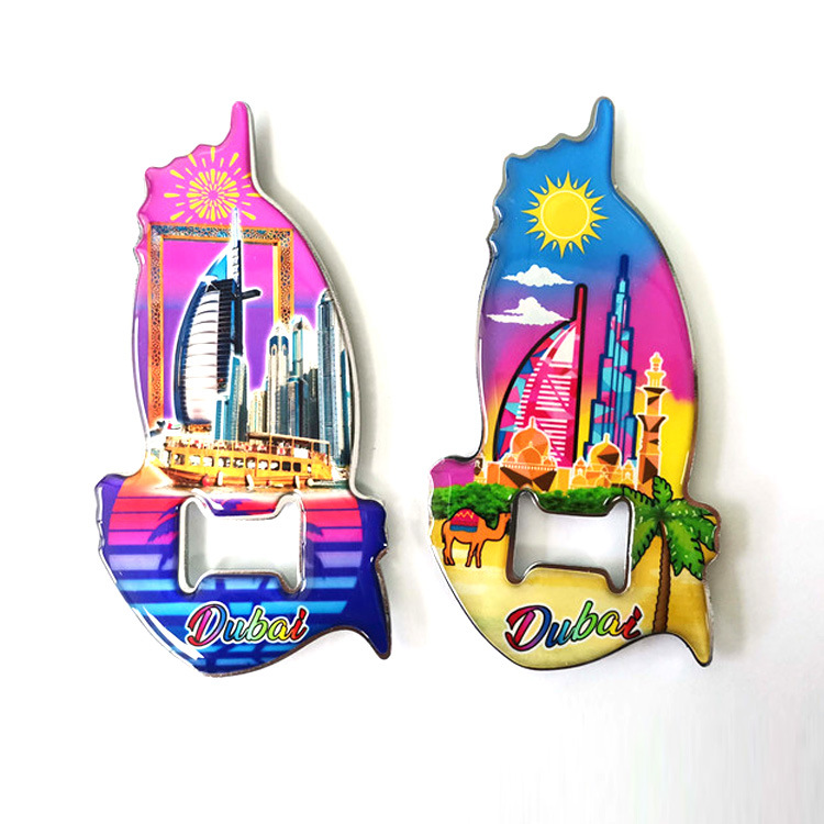 Custom Printing Tourist Souvenir Gift Bottle Opener Fridge Magnet Dubai Souvenir Refrigerator Magnet