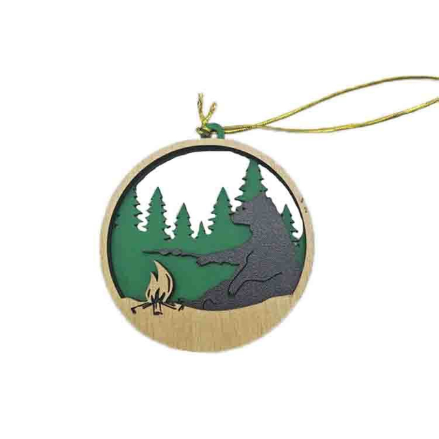 Custom Cut out Christmas Tree Hanging Wood Ornament Black Bear Wooden Christmas Ornaments