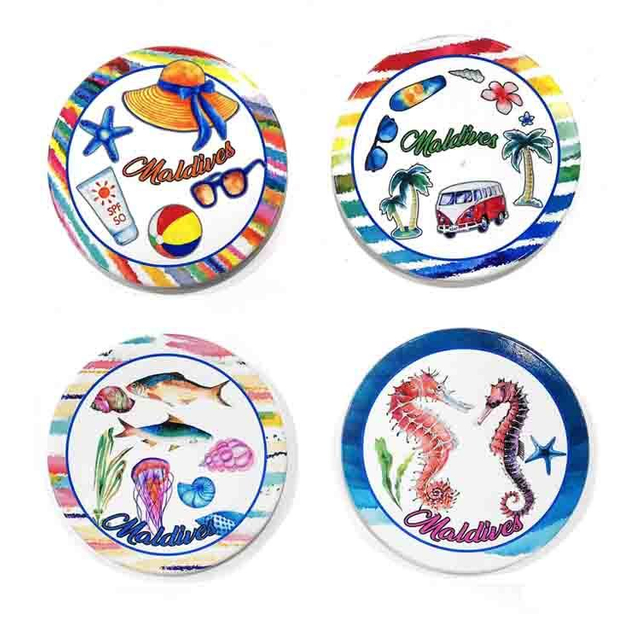 Beach Style Ceramic Coasters with Cork Base, Cute Beach Souvenir Stone Drink Coasters