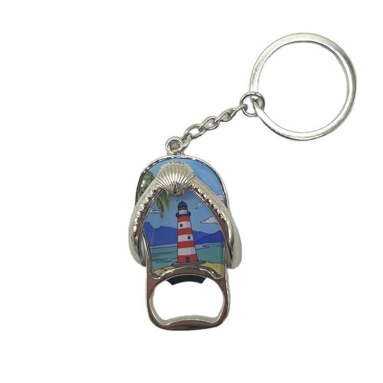 Custom Beach Tourist Souvenir Flip Flops Key Chain Metal Epoxy Sandal Keychain