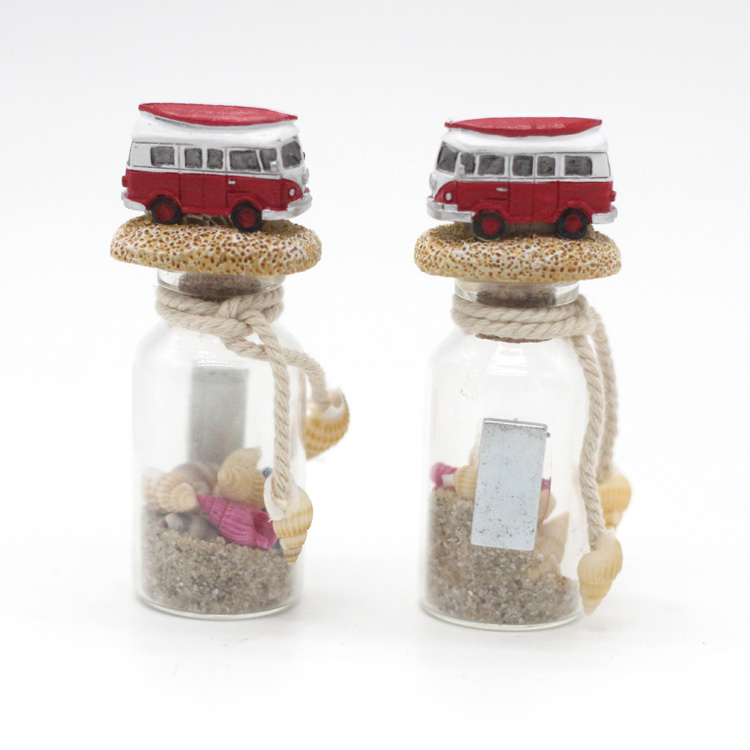 Tourist Beach Souvenir Cork Glass Bottle with Sand and Shell Inside