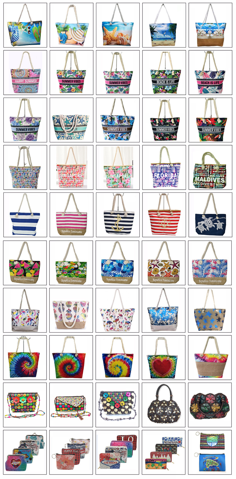 Customized Logo Waterproof Large Canvas Zipper Beach Bag for Women