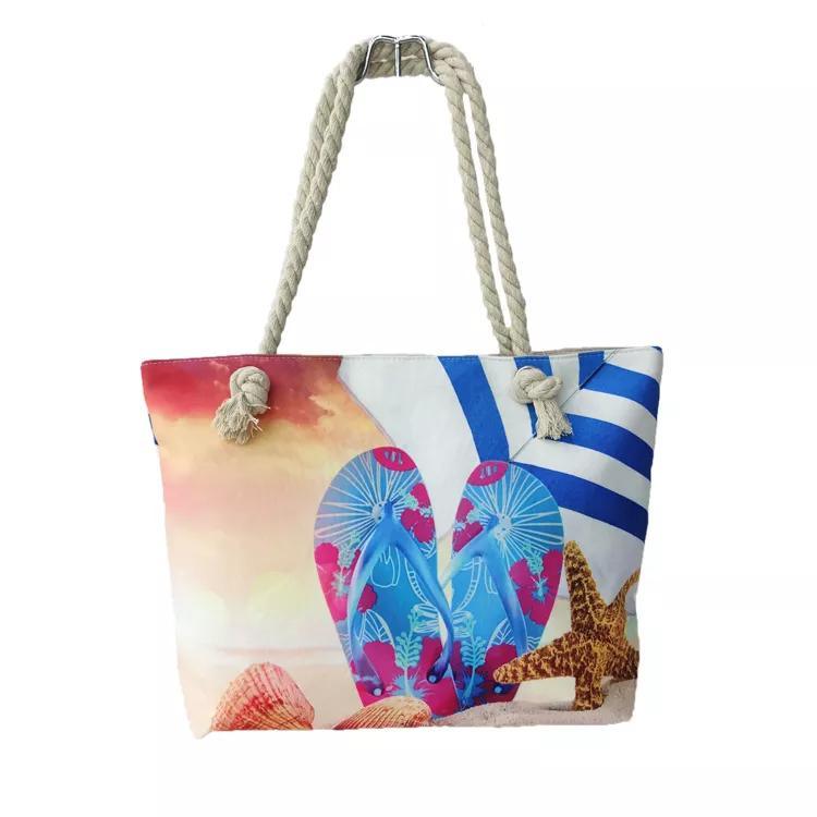 Wholesale Digital Print Beach Bag Customized Logo Bahamas Cotton Rope Beach Bag