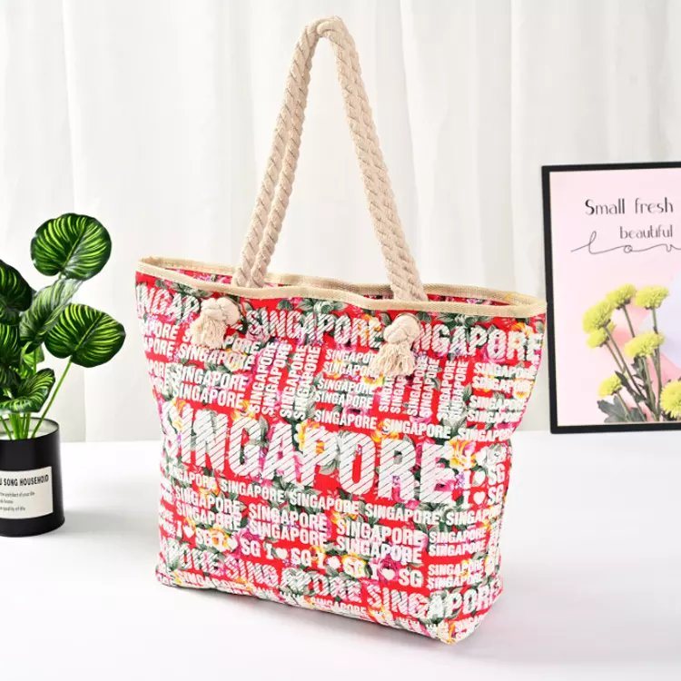 Customized Logo Travel Souvenir Singapore Beach Tote Bag