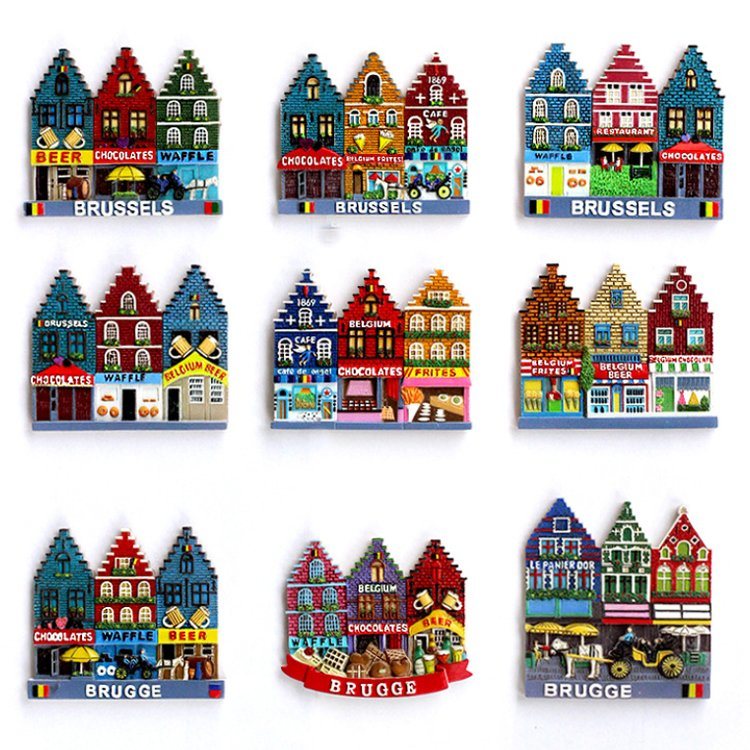 Customized European City Belgium Brussels Souvenir Resin Building Fridge Magnets