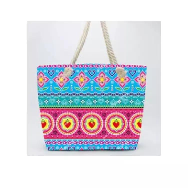 Factory Wholesale Print Women Boho Canvas Beach Bag Mandala Tote Bags