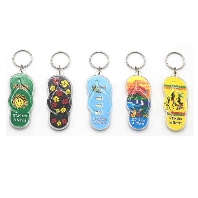 Customized Logo Tourist Souvenir Beach Key Chain Acrylic Flip Flops Keychains