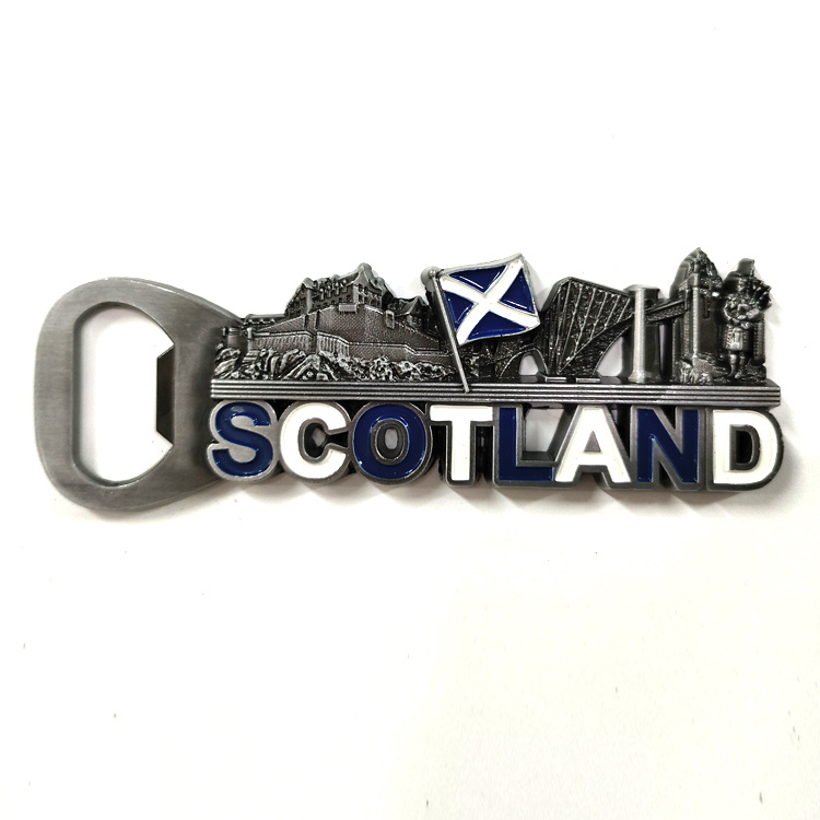 Wholesale Custom Alloy Metal Scotland Souvenir Fridge Magnet Bottle Opener