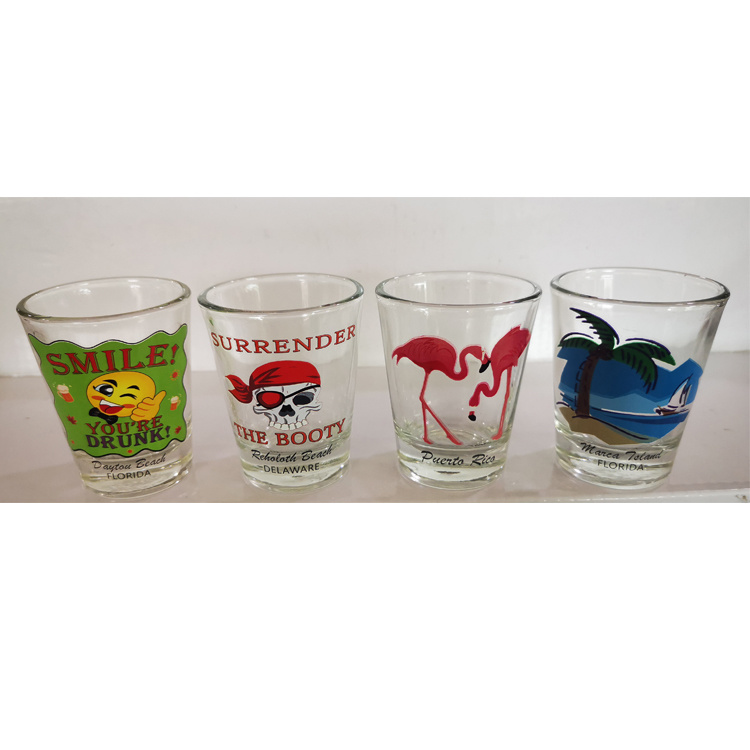 Tropical Summer Beach Seaside Souvenir Shot Glass with Custom Decal Logo 2oz Tequila Shot Glasses