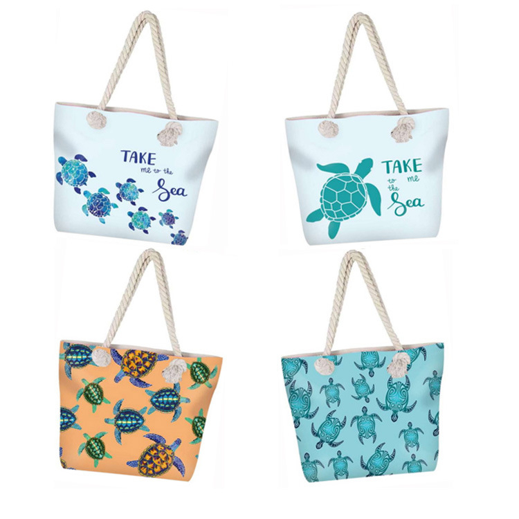 Wholesale Ocean Animal Printing Canvas Beach Bag Souvenir Sea Turtle Tote Bag