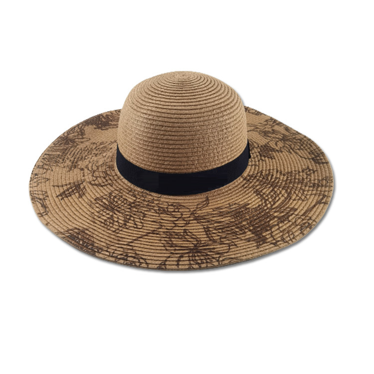 Wholesale Custom Logo Women Travel Beach Summer Wide Brim Floppy Straw Sun Hat