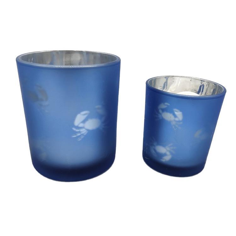 Wholesale Custom Nordic Ocean Beach Style Home Decorative Frosted Glass Candle Holders