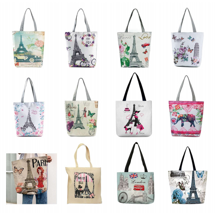 Fashion Women Travel London Souvenir Large Canvas Beach Shopping Tote Bag