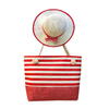 Wholesale Custom Logo Women Summer Striped Tote Bag Beach Bag with Hat