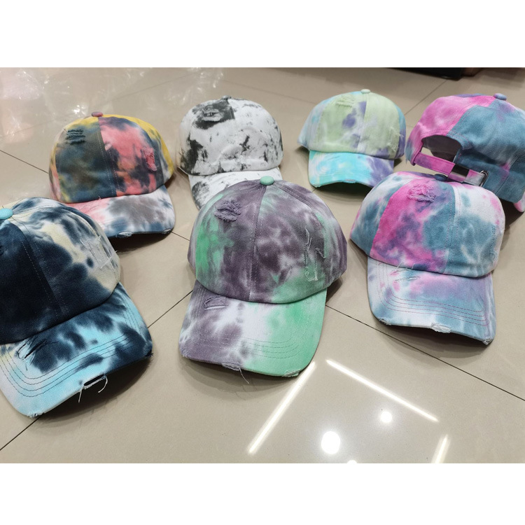 Wholesale Custom Men Women Unisex Denim Washed Distressed Tie Dye Trucker Hat