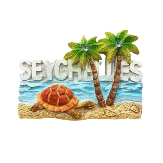 Factory Wholesale Hand Printing Resin Beach Seychelles Souvenir Fridge Magnet