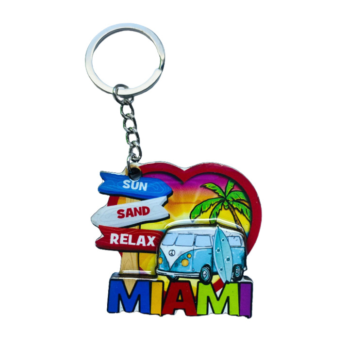 Custom Shape Miami Beach Souvenir Epoxy Wood MDF Keychain