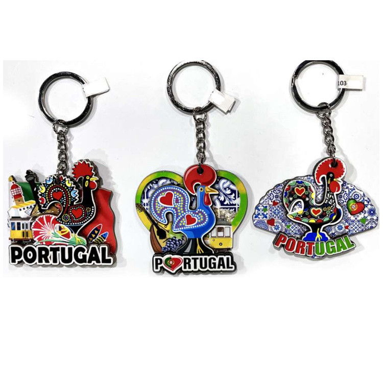 Wholesale Tourist Gift Epoxy Wood Rooster Souvenir Portugal Keychain