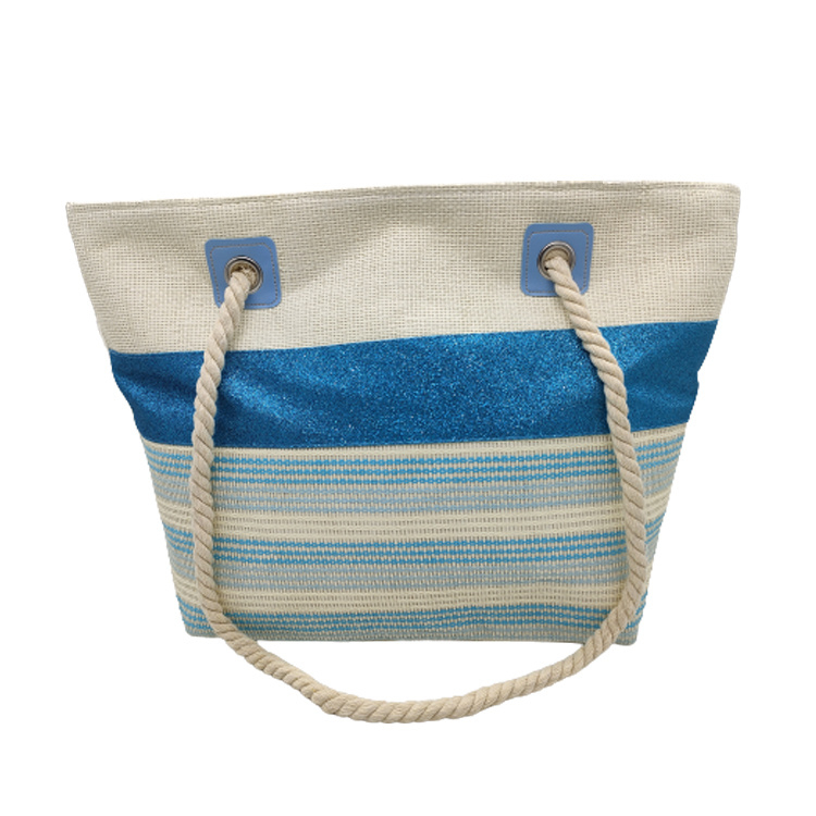 Wholesale Women Large Tote Bag Summer Bahamas Blue White Striped Stock Beach Bag