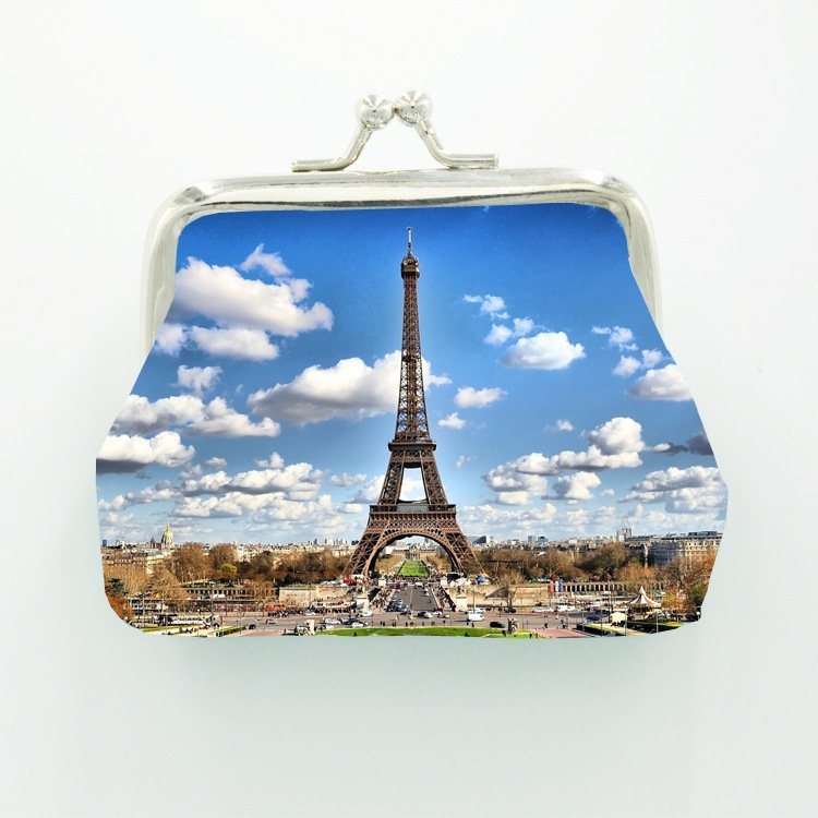 Custom Printing Small Mini PU Leather Coin Pouch Wallet France Paris Souvenir Coin Purse