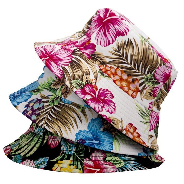 Wholesale Custom Printing Flower Fedora Hat Summer Floral Straw Bucket Hat