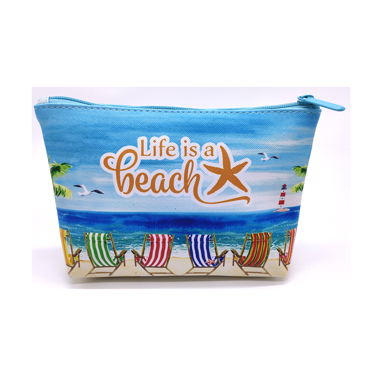 Wholesale Beach Design Women PU Leather Travel Toiletry Bag Custom Logo