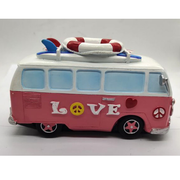 Customized Beach Bus Car Shape Resin Coin Bank for Kids