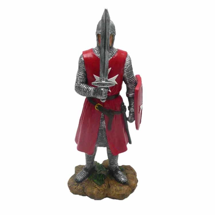 Resin Medieval Templar Knight Figurine Holding Sword Armor Statue