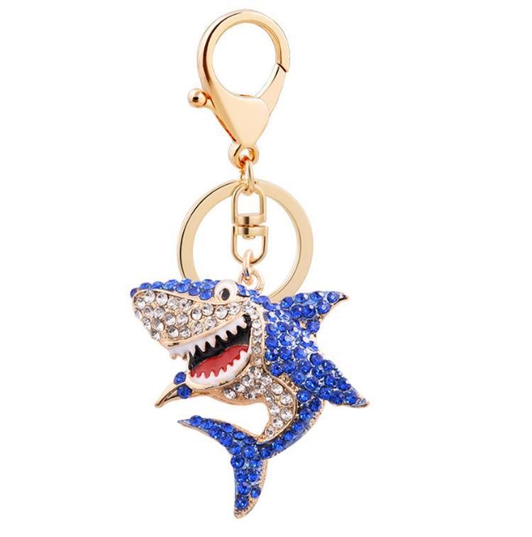 Wholesale Ocean Series Bag Pendant Keychain Zinc Alloy Crystal Rhinestone Shark Keychain