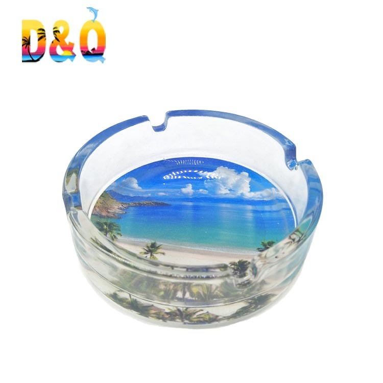 Custom Round Shape Beach Clear Glass Ashtray for Souvenir Gift