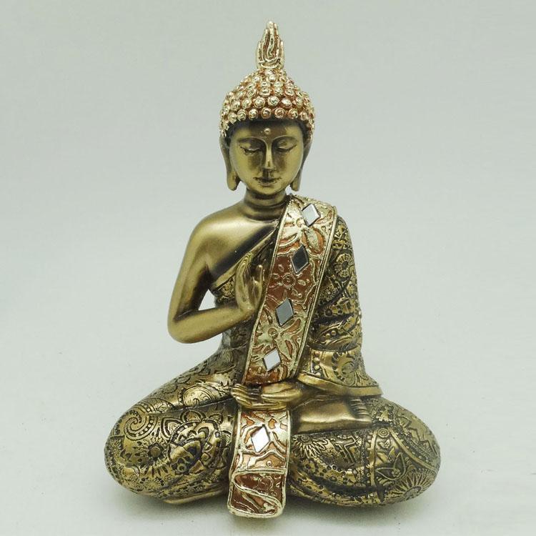 Home Decor Religious Craft Sitting Buddha Resin Gold Color Statues Buddha Statue