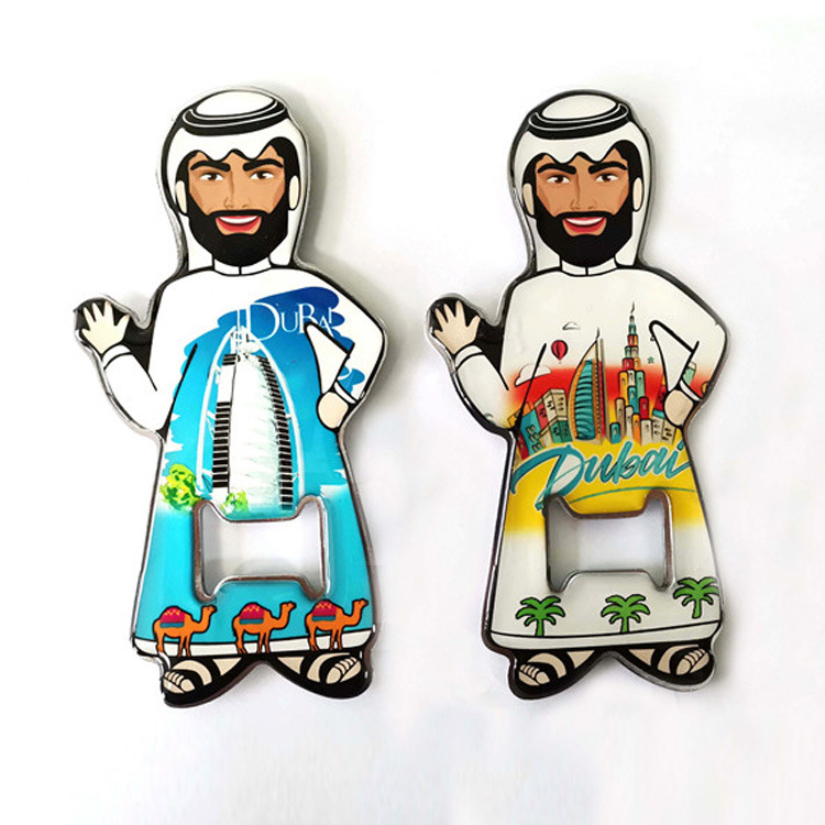 Custom Shape Metal Epoxy Tourist Souvenir UAE Dubai Fridge Magnet with Bottle Opener