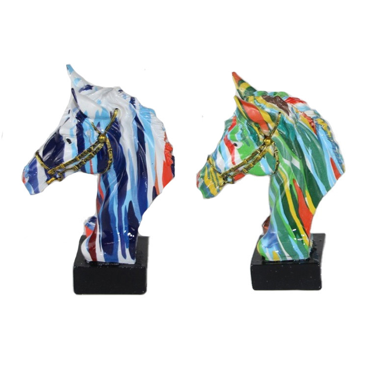 Animal Figurine Colorful Art Home Decor Collection Resin Horse Head Statue