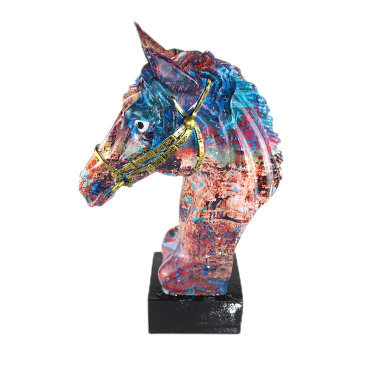 Animal Figurine Colorful Art Home Decor Collection Resin Horse Head Statue