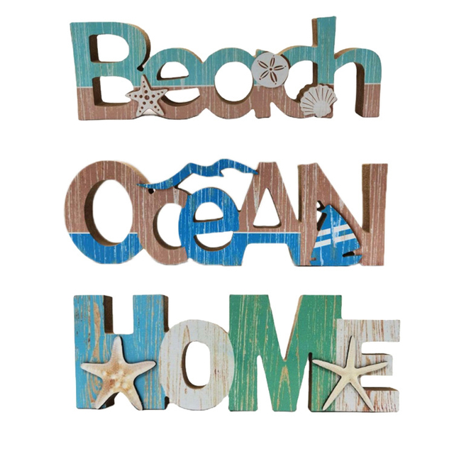 Wooden Beach Word Sign Starfish Table Decoration - Tropical Beach Home Decor