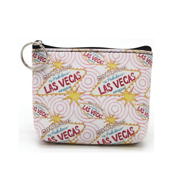 Custom Printing Small Leather Women Coin Wallet Keychain