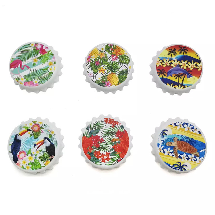 Customized Beach Souvenir Design Bottle Cap Shape Round Fridge Magnet Bottle Opener