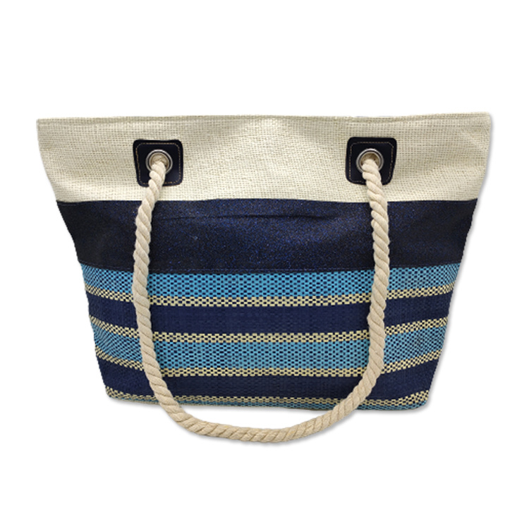 Wholesale Women Large Tote Bag Summer Bahamas Blue White Striped Stock Beach Bag