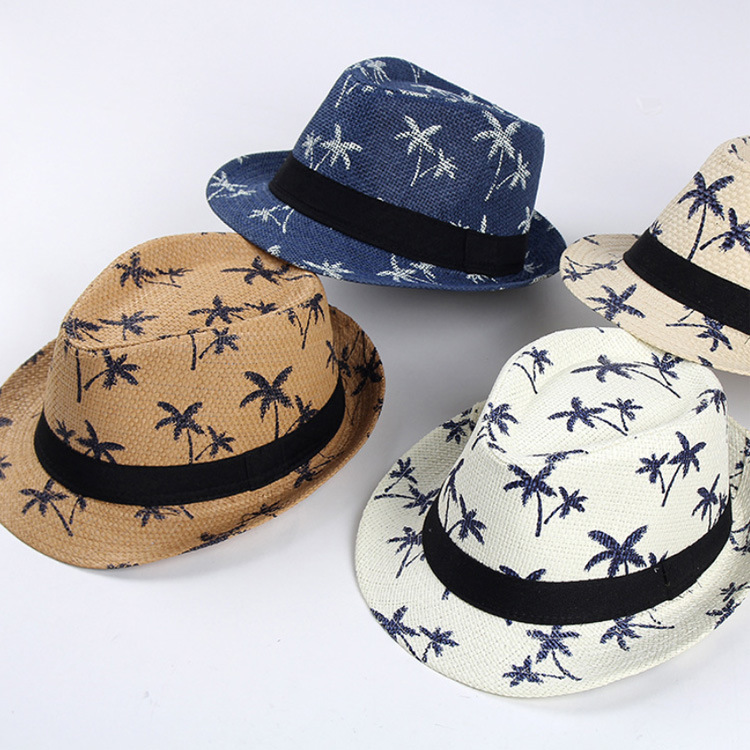 Wholesale Outdoor Beach Sunshade Straw Fedora Hat Paper Straw Hat with Leather Decor