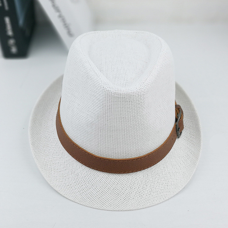 Wholesale Outdoor Beach Sunshade Straw Fedora Hat Paper Straw Hat with Leather Decor