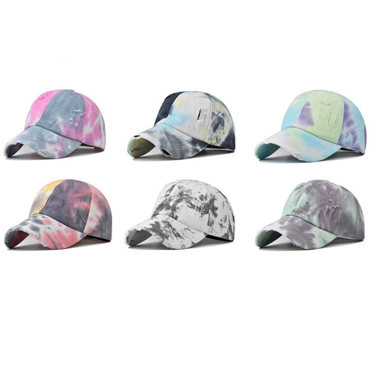 Wholesale Custom Men Women Unisex Denim Washed Distressed Tie Dye Trucker Hat